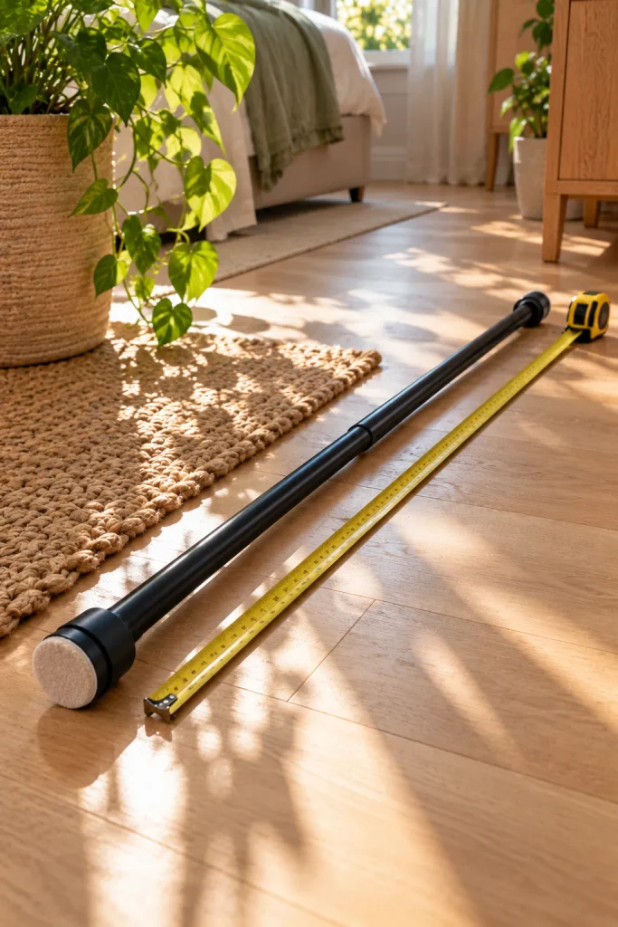 Measuring a Curtain Rod in Sunlight
