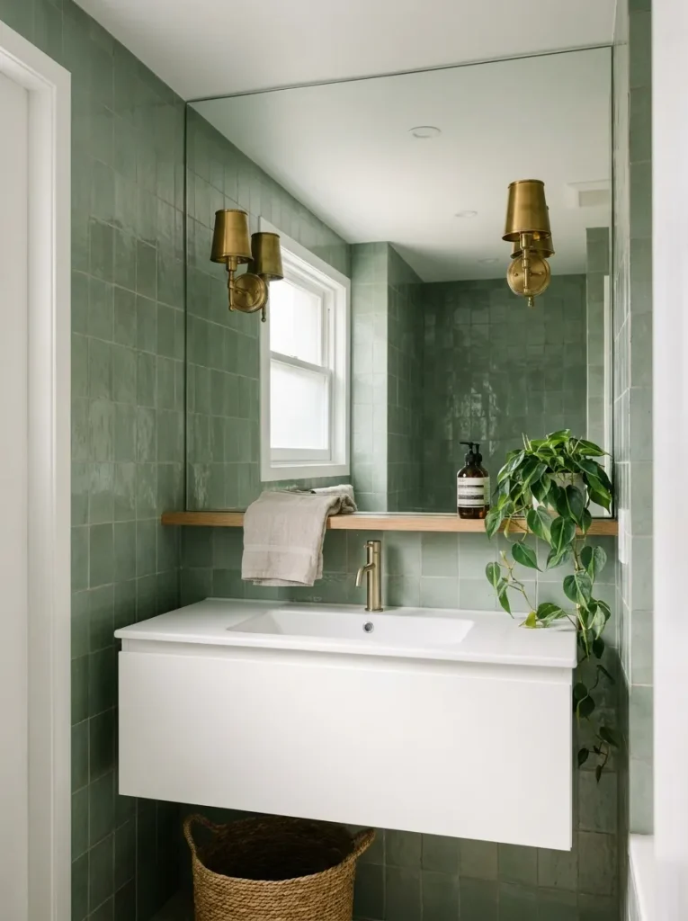 Mirror above bathroom vanity wall
