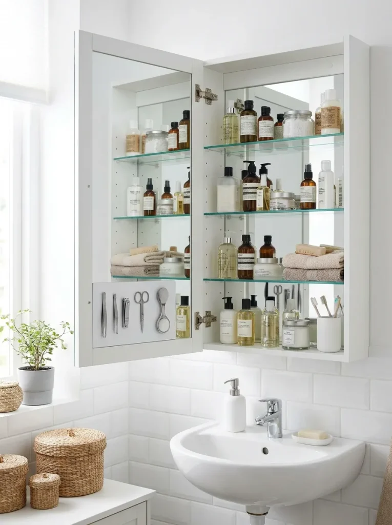 Mirror cabinet above bathroom sink