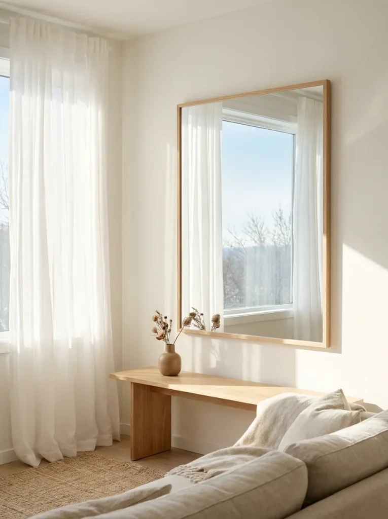 Mirror reflecting light in room
