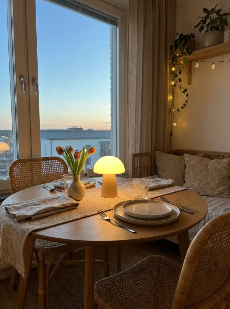 Mushroom lamp on dining table
