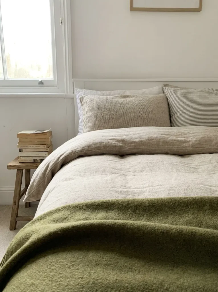 Neatly made small double bed