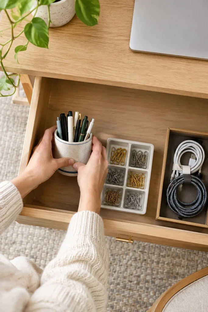 Organised Desk Drawer Workspace