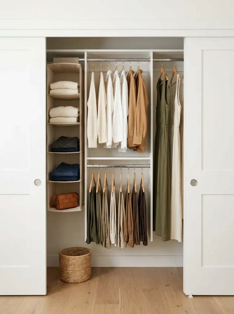 Organized apartment reach-in closet