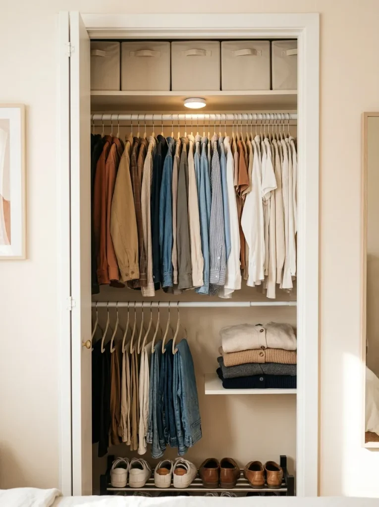 Organized small apartment closet