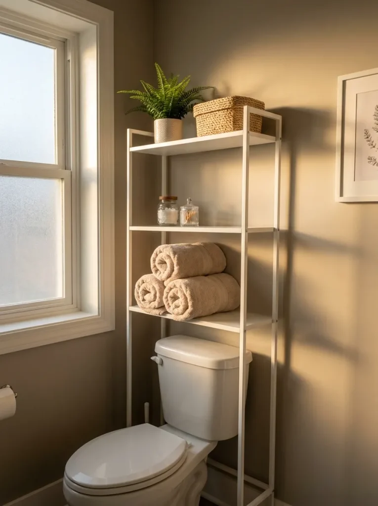 Over-the-toilet shelf in bathroom