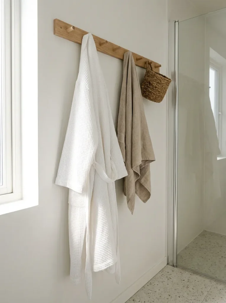 Peg rail holding robes towels