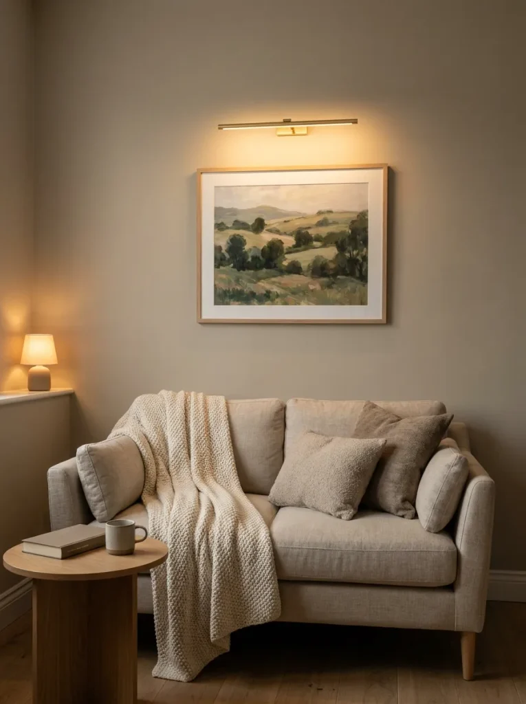 Picture light glowing over painting