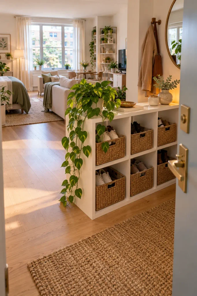 Build a Fake Entry Wall With an Open Bookcase Divider