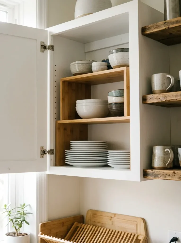 Plates and bowls in cabinet