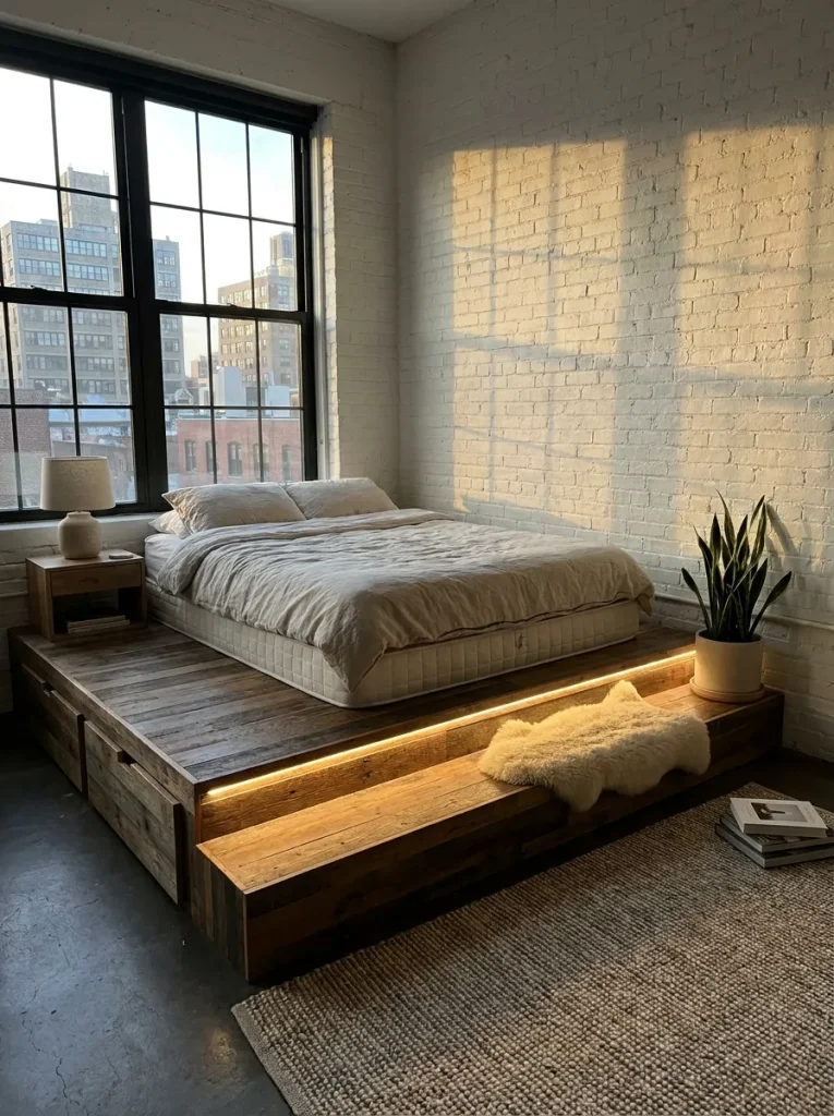 Platform bed in urban studio