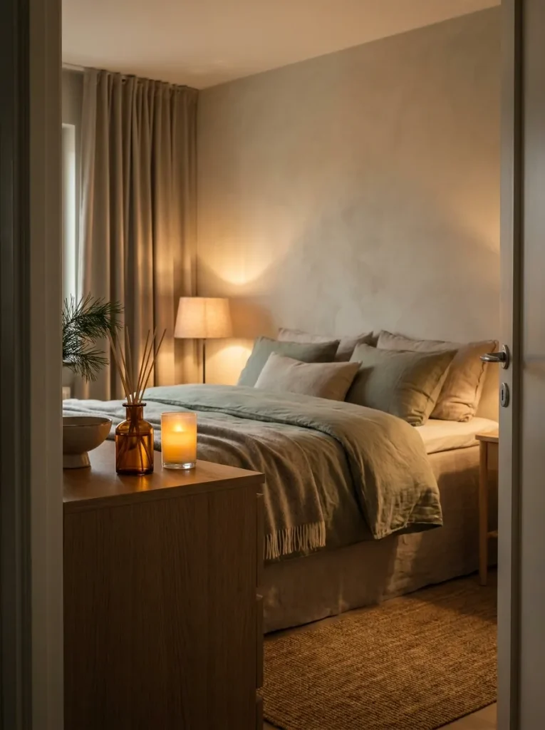 Reed diffuser on bedroom dresser