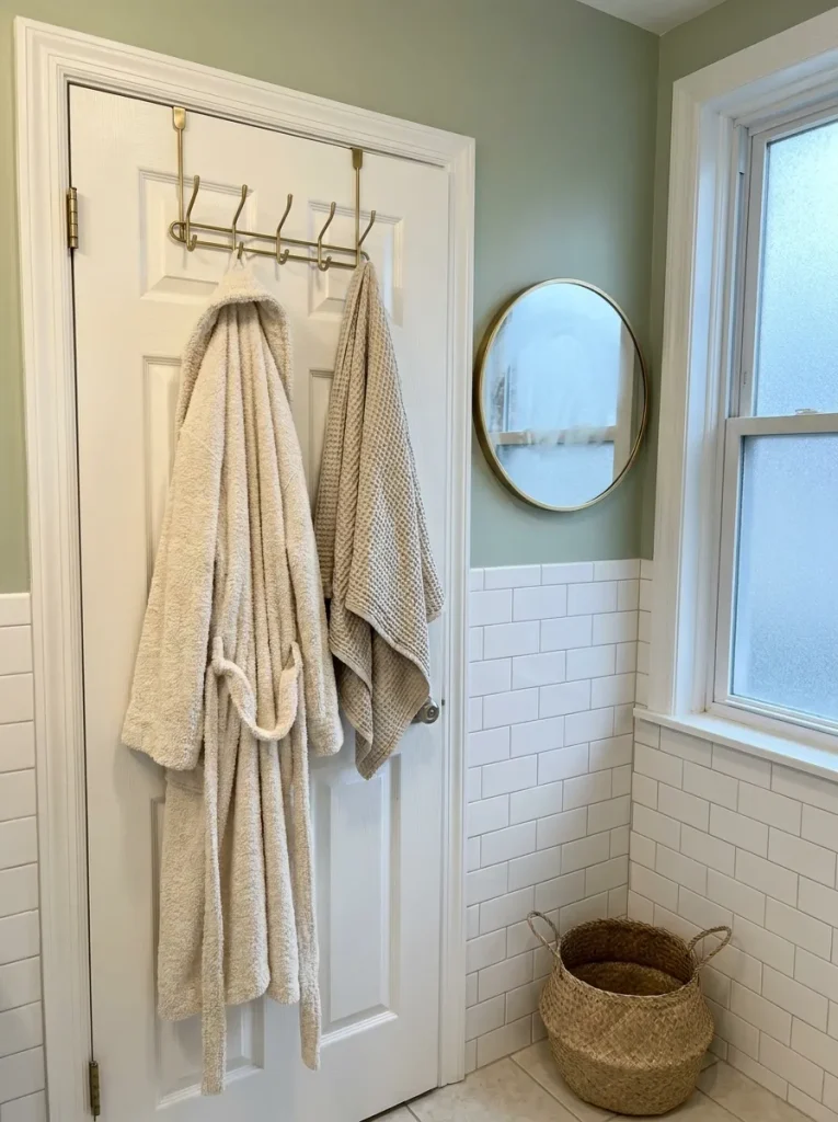 Robe hanging on bathroom door