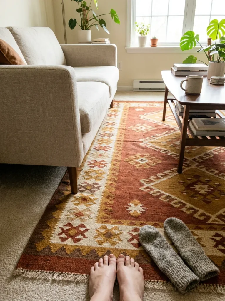 Rug laid over carpet