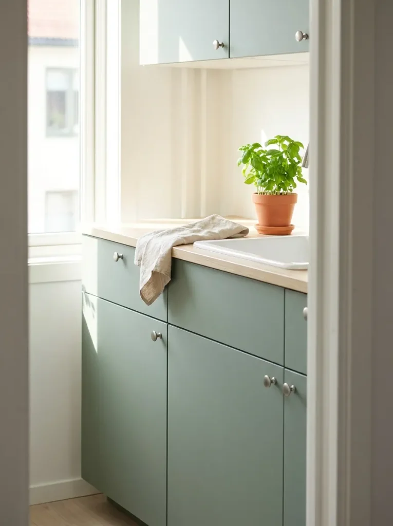 Sage-green kitchen cabinet makeover