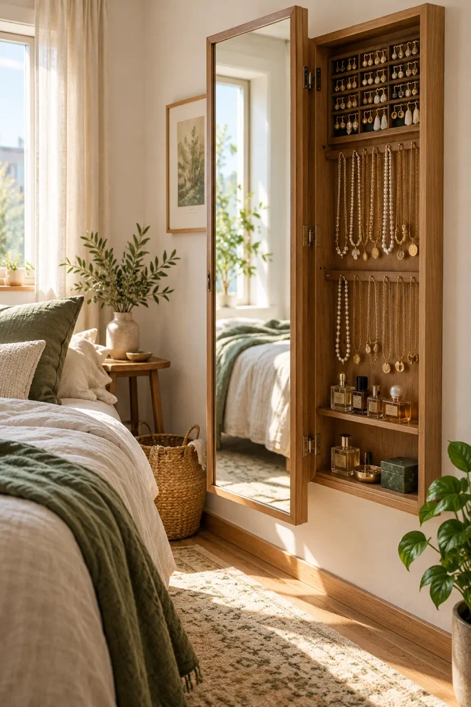 Scandinavian Bedroom Jewelry Cabinet Vignette
