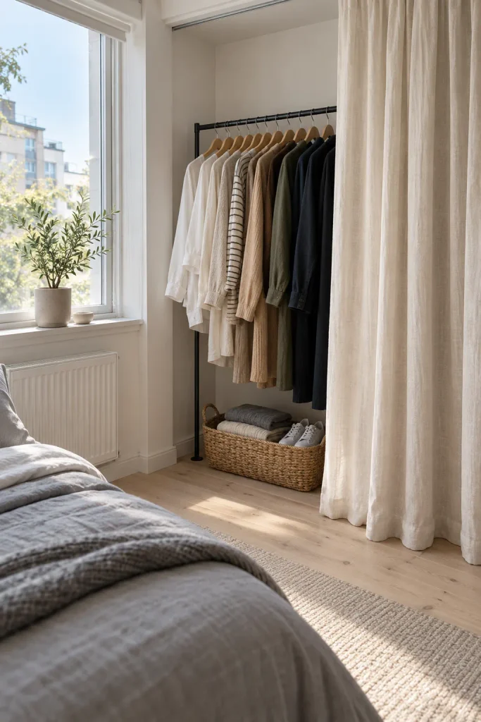 Scandinavian Bedroom with Linen Wardrobe Nook
