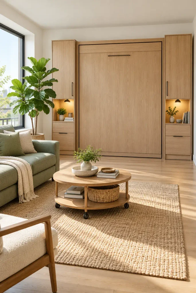 Scandinavian Living Room with Oak Wall Unit
