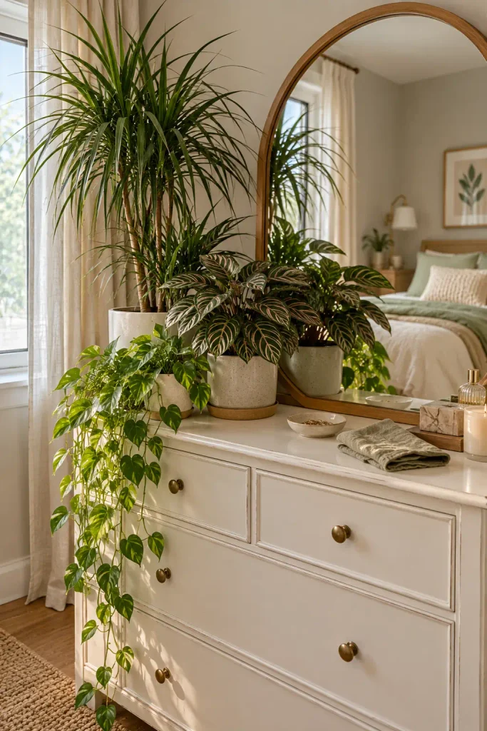 Serene Plant-Filled Dresser Corner