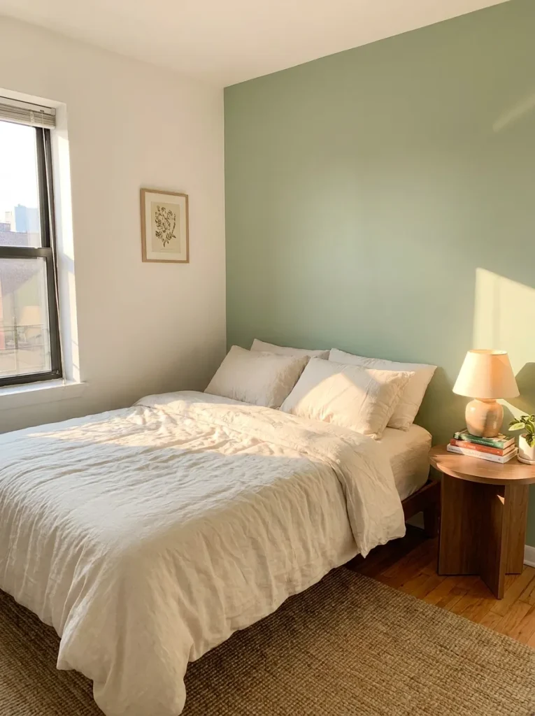 Small bedroom with sage wall