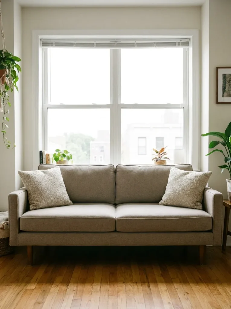 Sofa under window in apartment