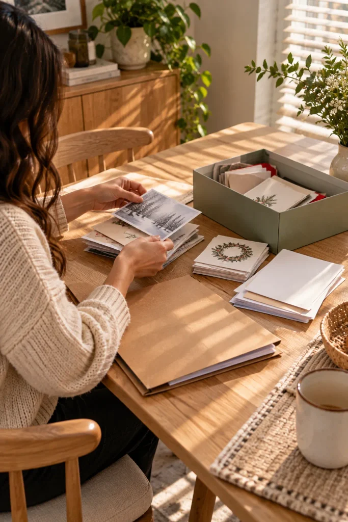 Sorting Cards in Sunlit Warmth