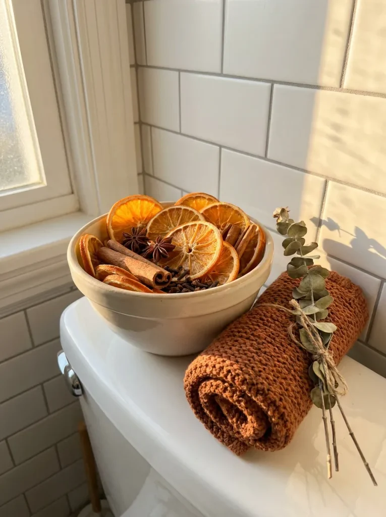Stoneware bowl with dried oranges
