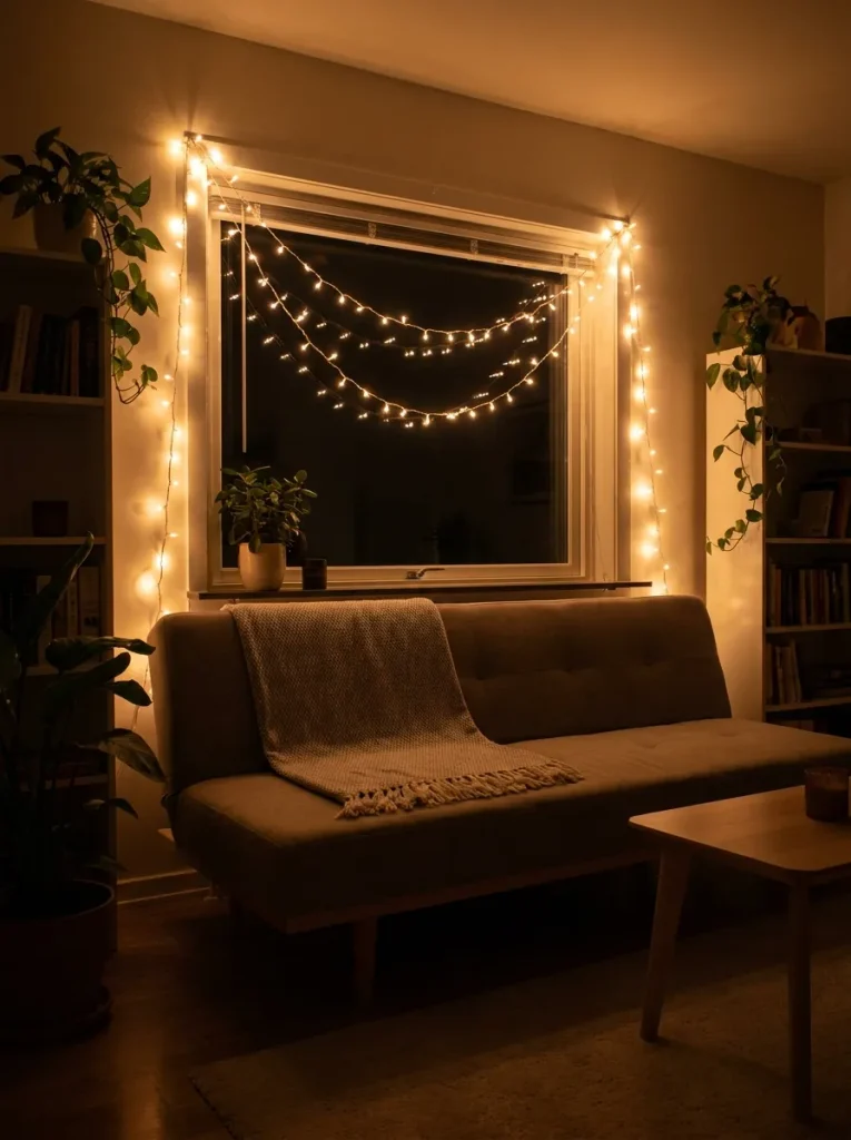 String lights display in apartment