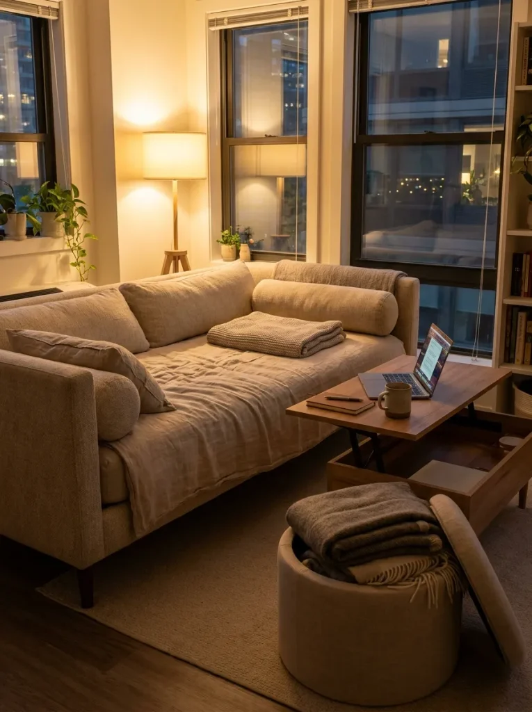 Studio apartment living area setup