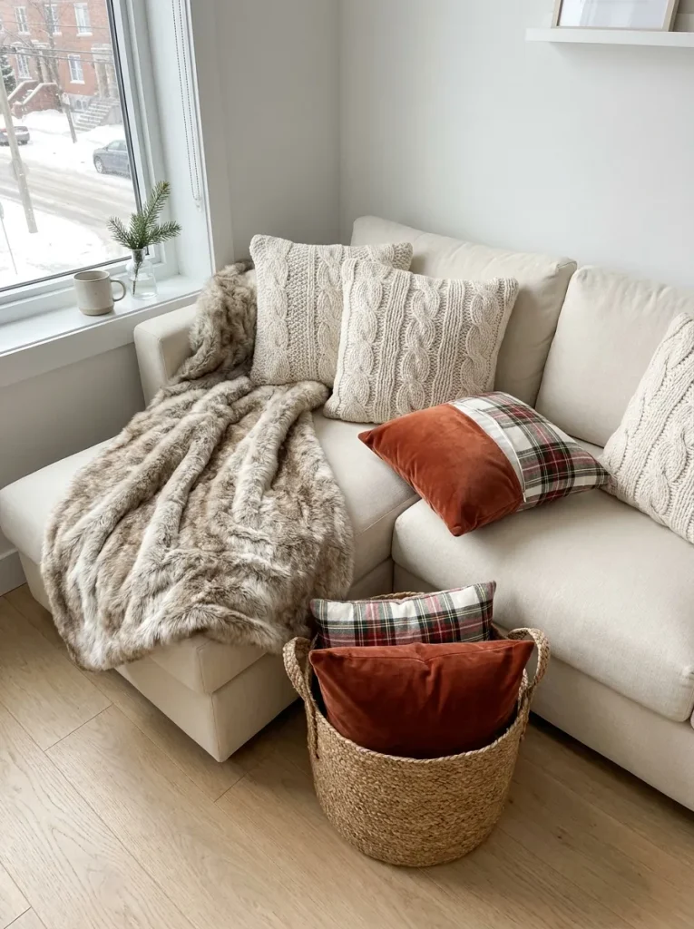 Styling cream sofa for winter