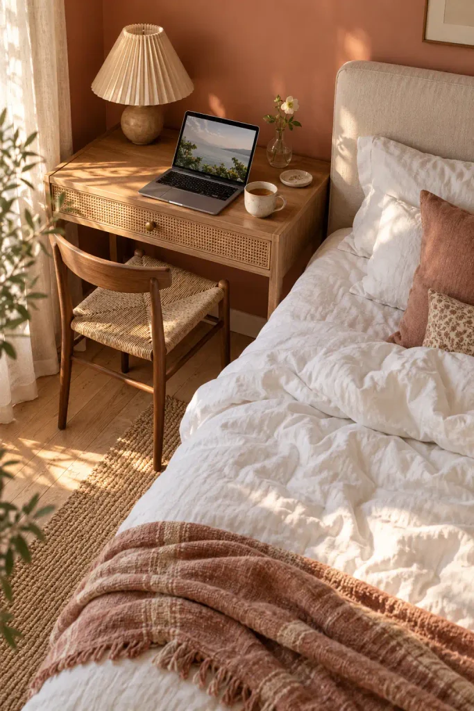 Sunlit Boho Bedroom Workspace
