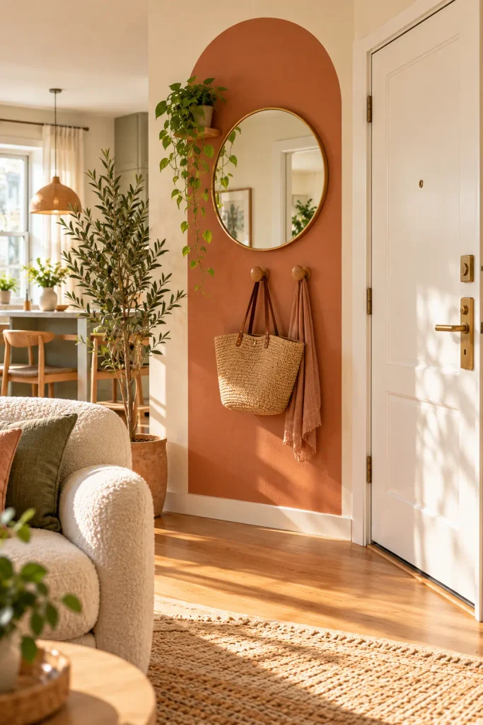 Sunlit Boho Entryway with Terracotta Niche
