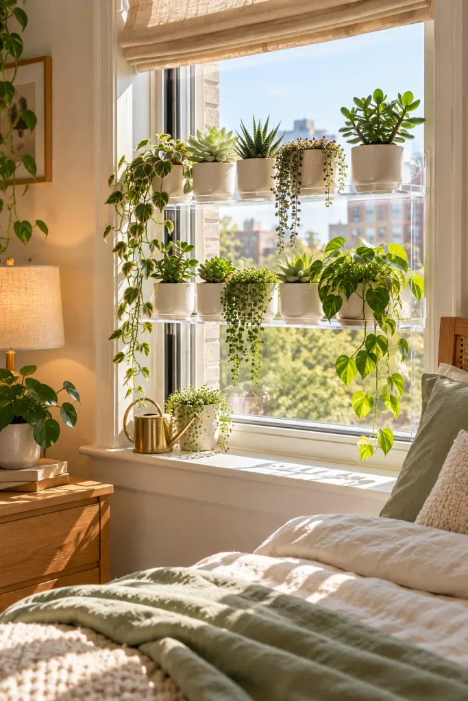 Double Your Windowsill Space With a Clear Shelf Across the Glass