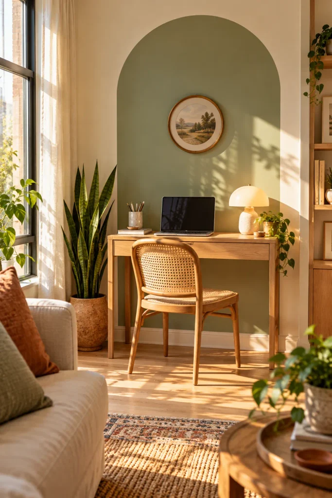 Sunlit Sage Arch Workspace
