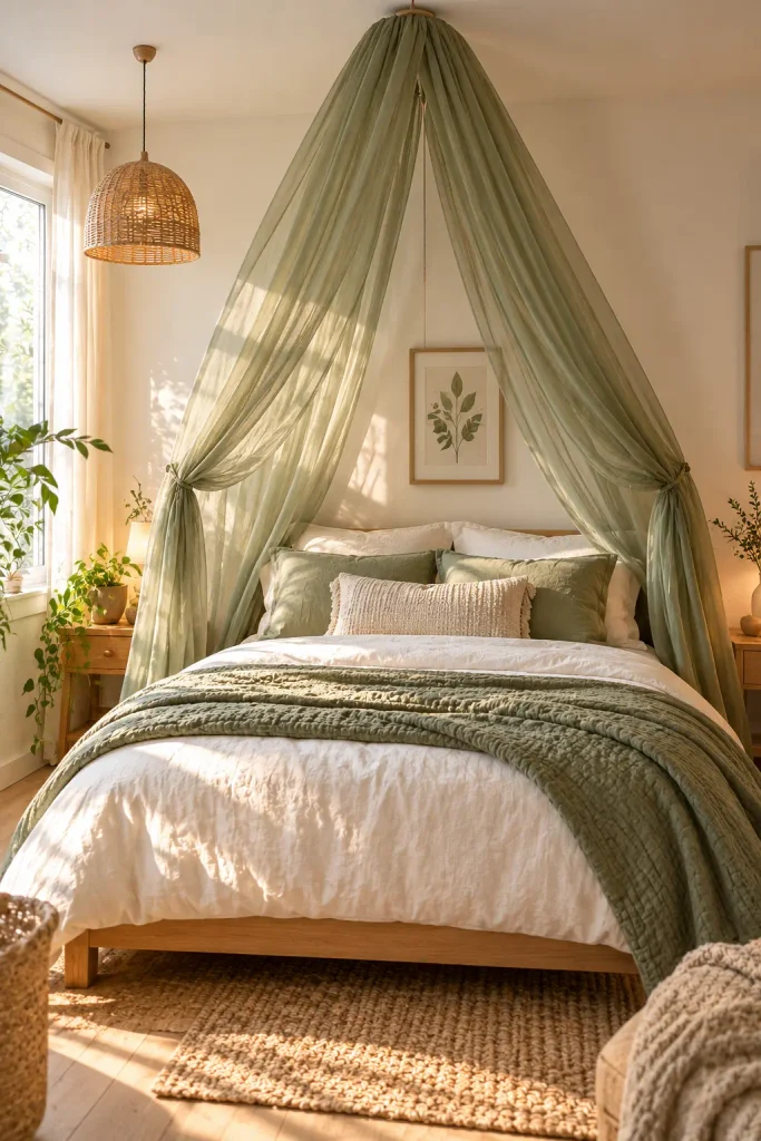 Sunlit Sage Canopy Bedroom
