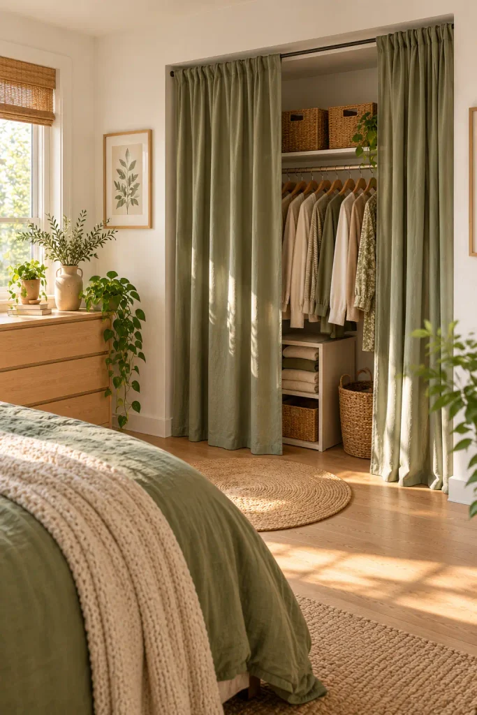 Sunlit Scandinavian Bedroom Closet Nook

