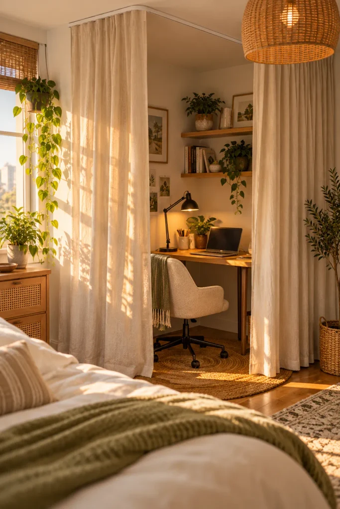 Sunlit Scandinavian Bedroom Office Nook
