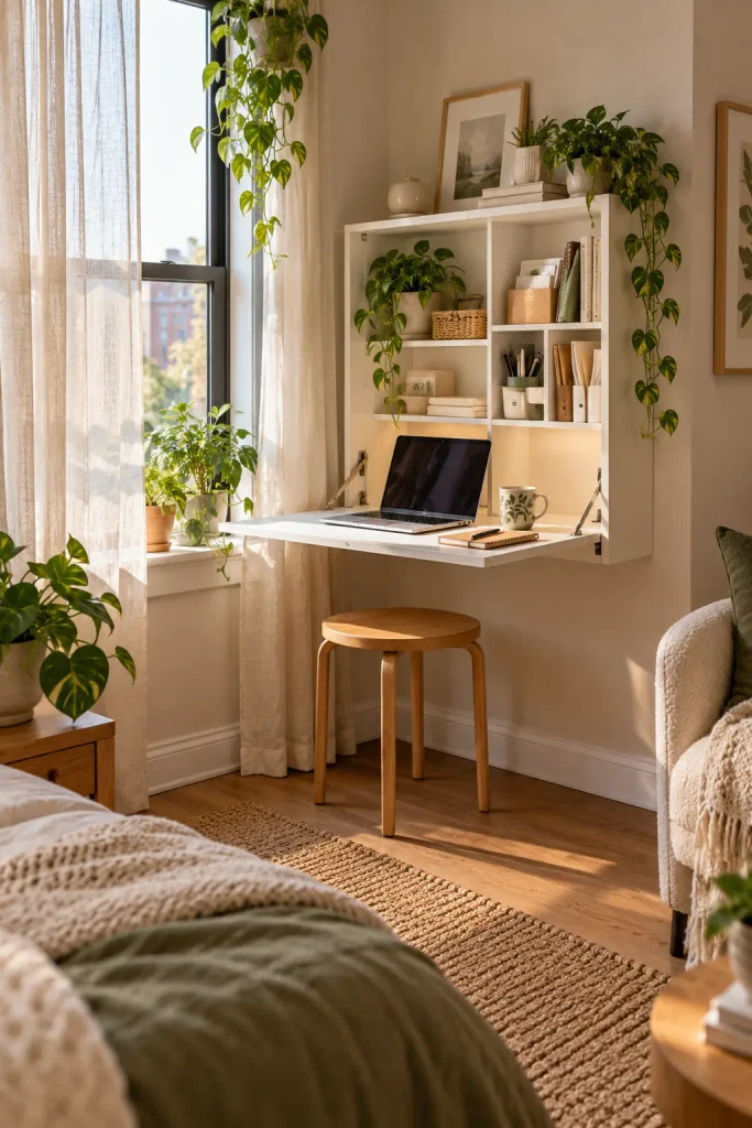 Sunlit Scandinavian Fold-Down Workspace
