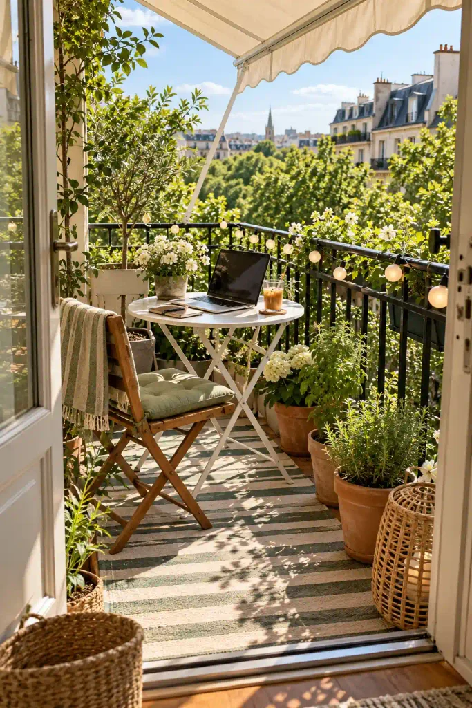 Sunlit Urban Balcony Workspace
