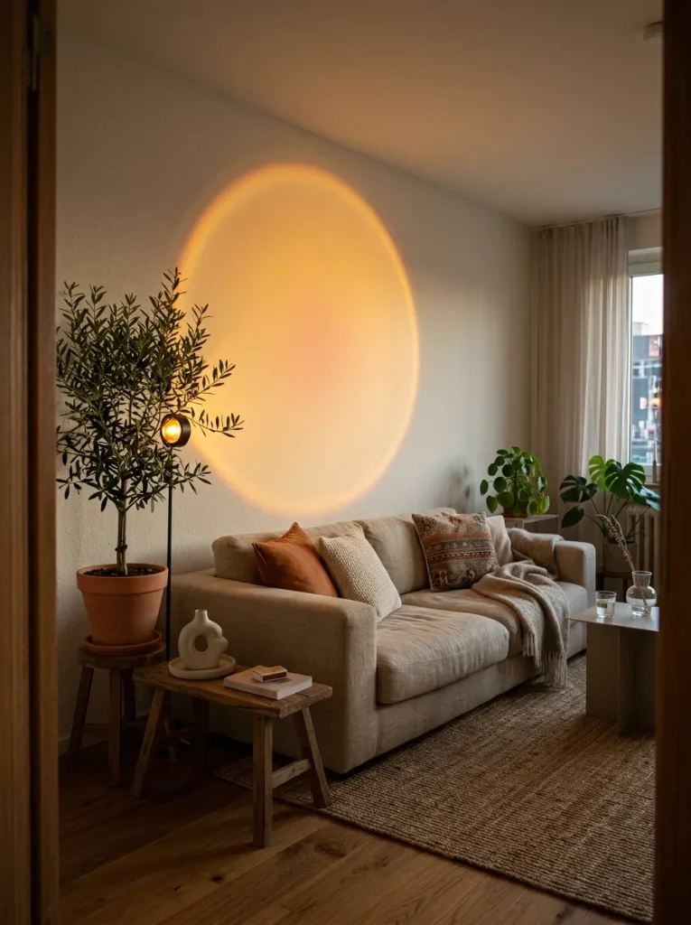 Sunset lamp projecting orange circle of light