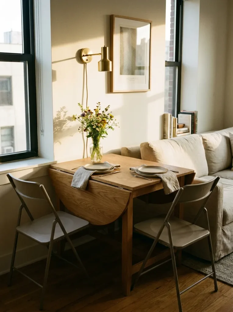 Drop-leaf table set for two