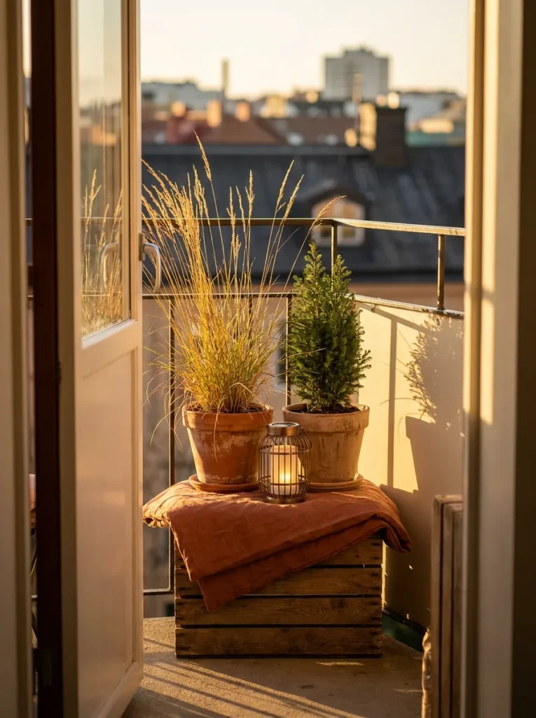 Terracotta pots on balcony corner