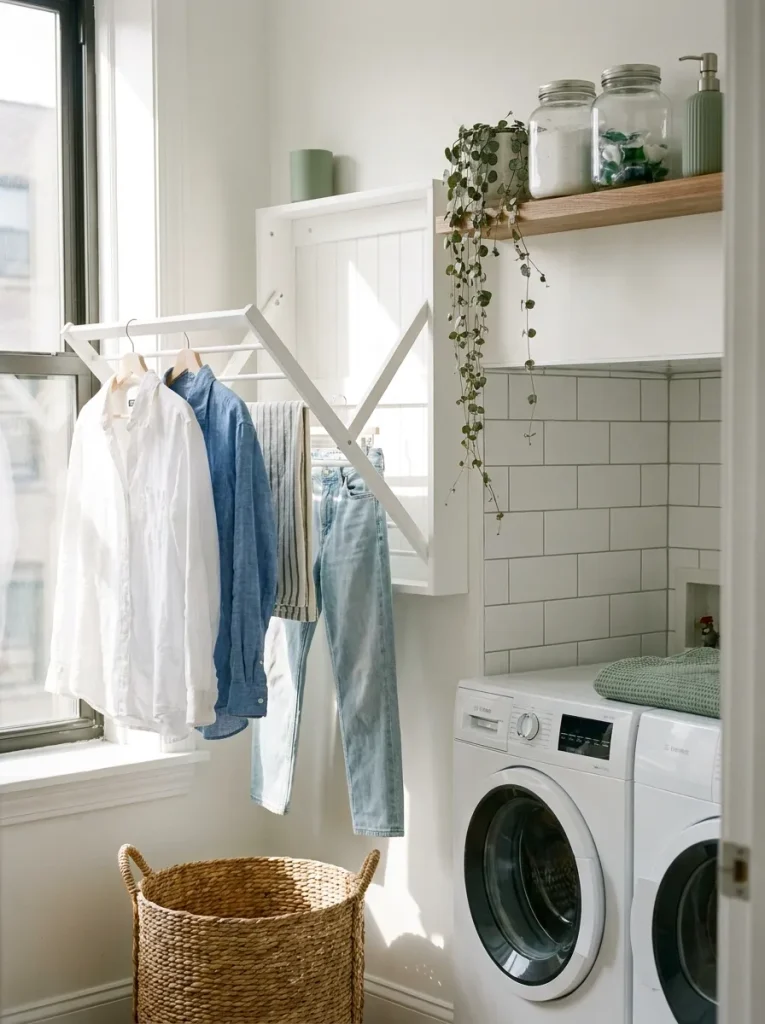 Drying rack holding clothes