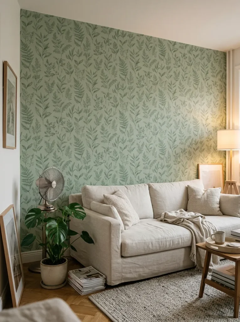 Wallpaper accent wall in living room