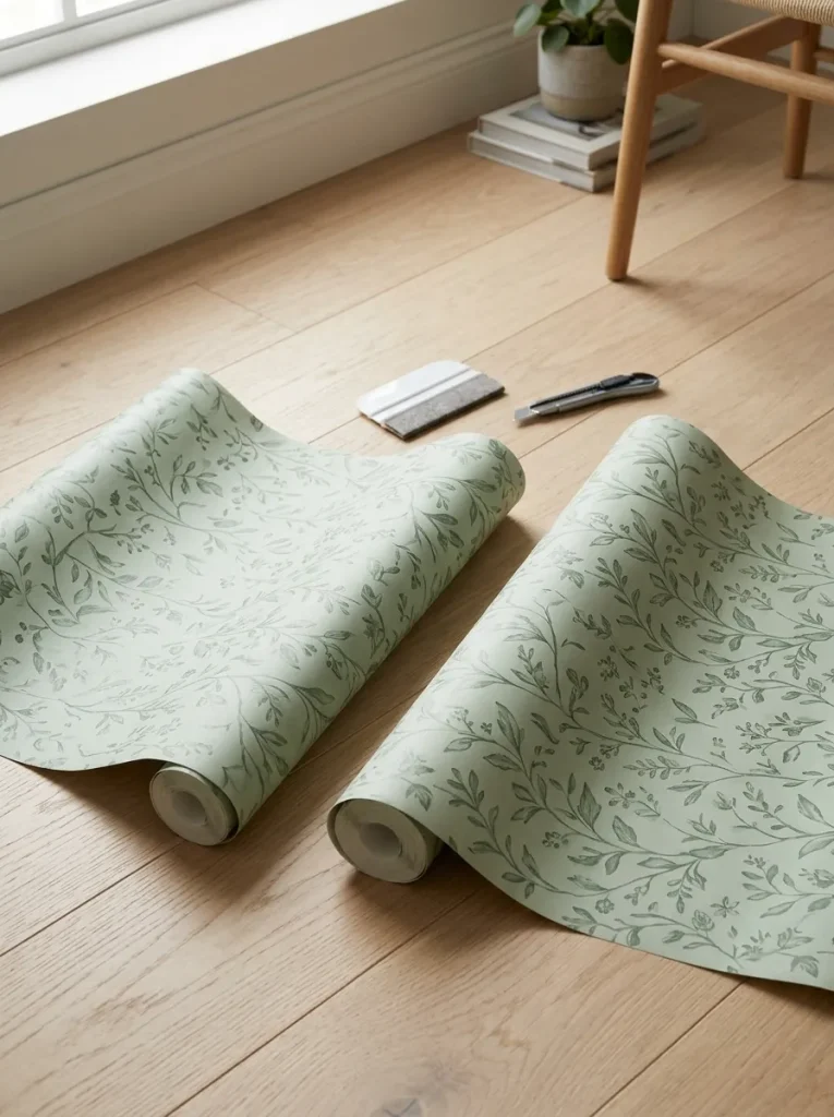 Wallpaper rolls on floor