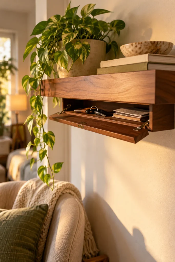 Walnut Shelf with Hidden Compartment
