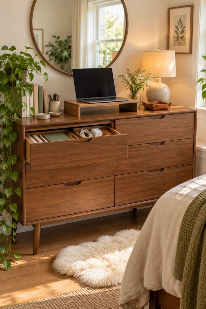 Warm Scandinavian Bedroom Workspace
