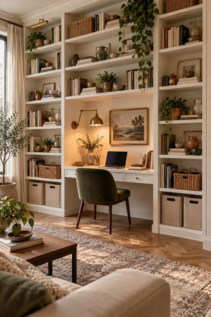 Warm Scandinavian Built-In Office Nook

