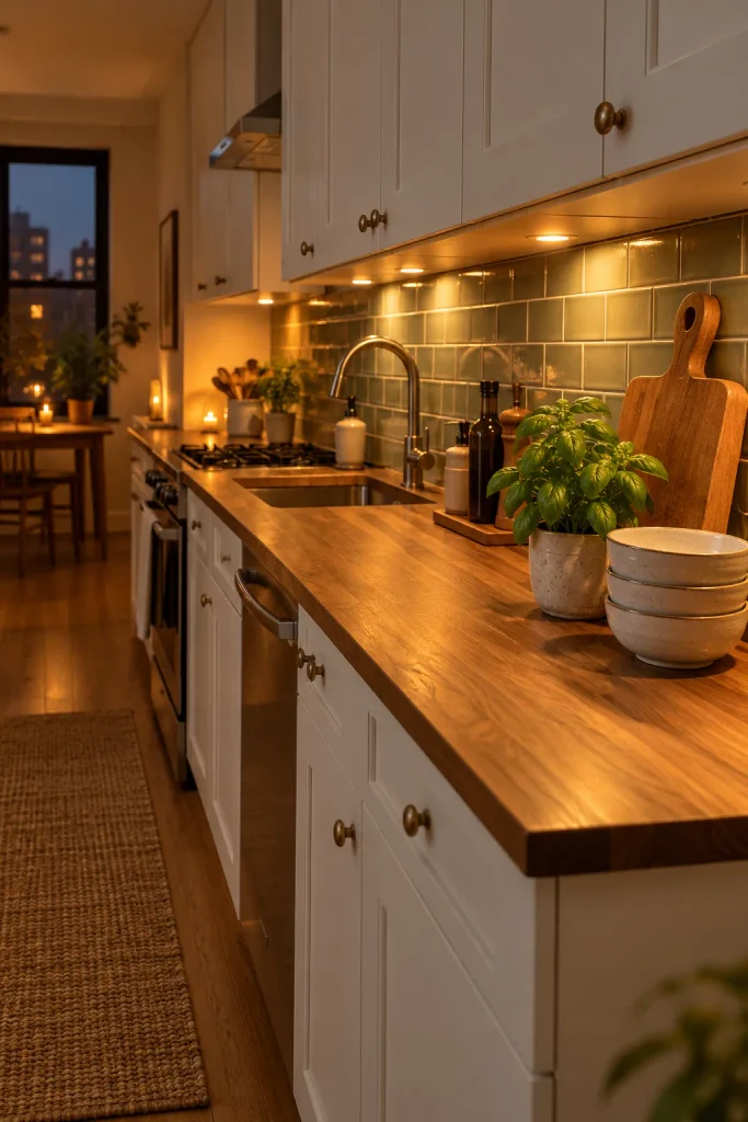 Warm Scandinavian Galley Kitchen