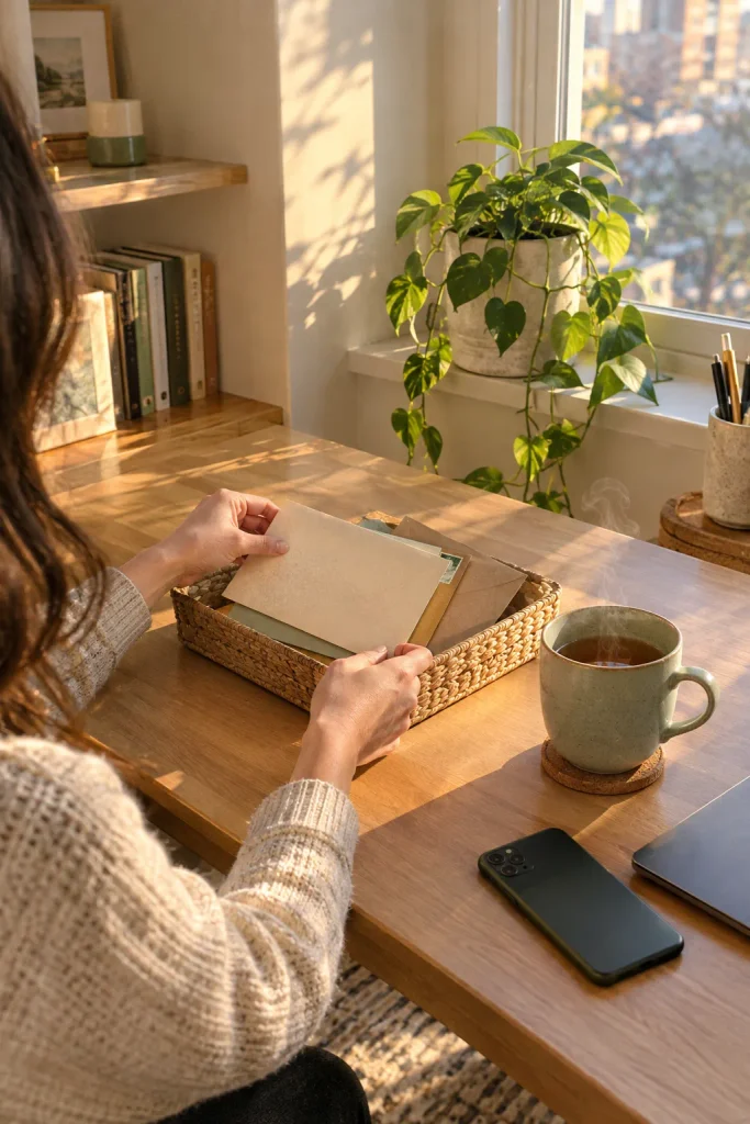 Warm Sunlit Desk and Letters